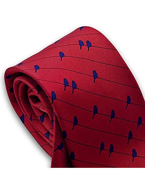 Josh Bach Men's Birds on a Wire Silk Necktie Red, Made in USA