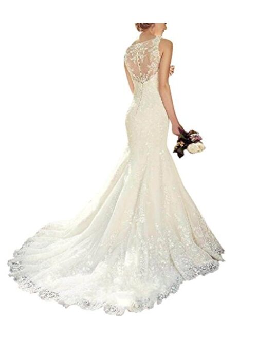 APXPF Women's Mermaid Lace Sleeveless Wedding Dress Bridal Gown