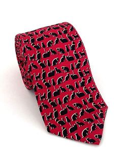 Josh Bach Men's Silk Necktie, Cat Themed Tie in Red and Black, Made in USA