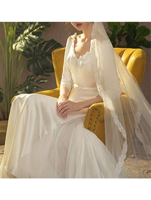 L-ELEGANT Wedding Dress, Europe and America Princess Sexy V-Neck Long Sleeve Retro Satin Slim Fit Bride Wedding Dress