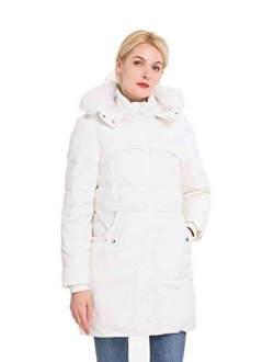 Women's Classic Winter Jacket Soft Thickened Vegan Down Coat Warm Puffer Parka w/Faux Fur Hood