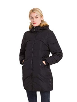 Women's Classic Winter Jacket Soft Thickened Vegan Down Coat Warm Puffer Parka w/Faux Fur Hood