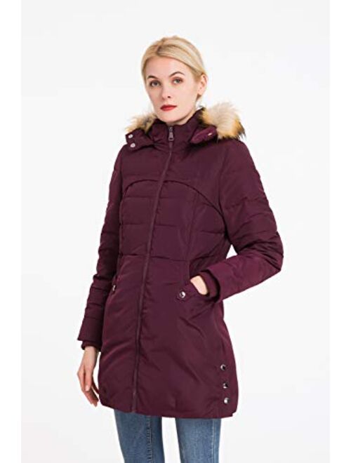 Polydeer Women's Classic Winter Jacket Soft Thickened Vegan Down Coat Warm Puffer Parka w/Faux Fur Hood