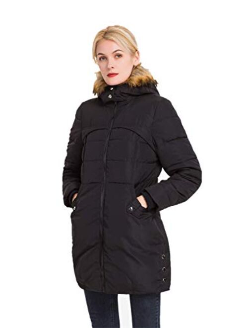 Polydeer Women's Classic Winter Jacket Soft Thickened Vegan Down Coat Warm Puffer Parka w/Faux Fur Hood