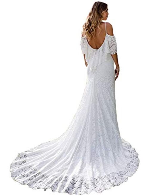 Wedding Dresses Tulle Lace Backless V-Neck Country Boho Bridal Gowns for Bride