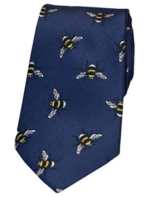 David Van Hagen Mens Bumble Bee Luxury Silk Tie - Navy