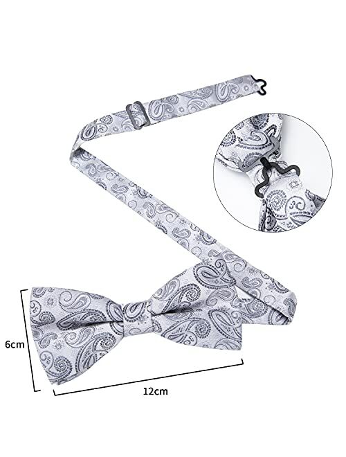 SJYDQ Silk Bow Ties Silver Bowtie Men's Wedding Bow Tie Pocket Square Cufflinks Set Suit Wedding Party