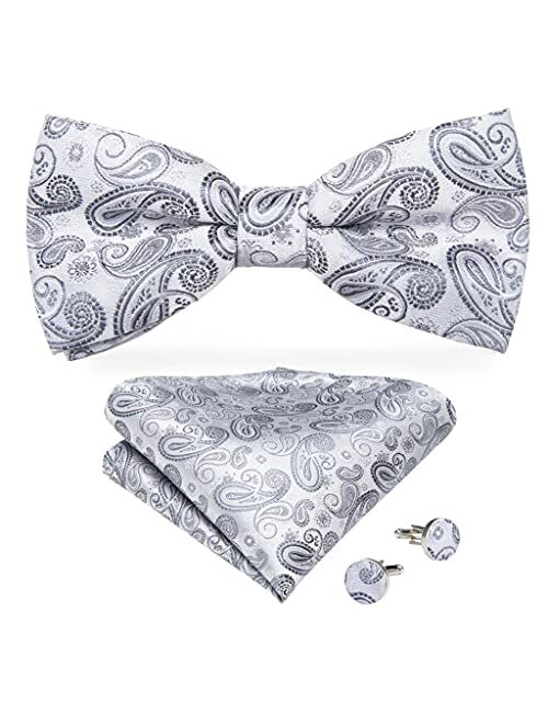 SJYDQ Silk Bow Ties Silver Bowtie Men's Wedding Bow Tie Pocket Square Cufflinks Set Suit Wedding Party