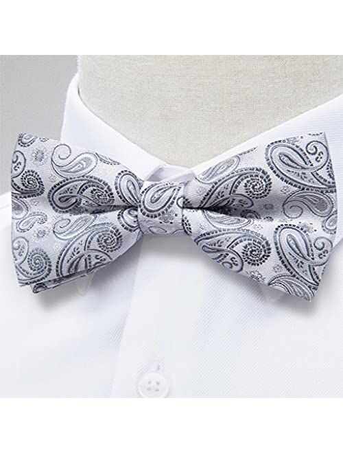 SJYDQ Silk Bow Ties Silver Bowtie Men's Wedding Bow Tie Pocket Square Cufflinks Set Suit Wedding Party