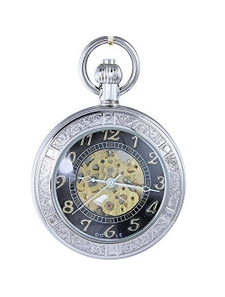 OGLE Waterproof Magnifier Skeleton Chain Silver Luminous Fob Self Winding Automatic Mechanical Pocket Watch