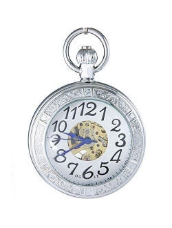 OGLE Waterproof Magnifier Skeleton Chain Silver Luminous Fob Self Winding Automatic Mechanical Pocket Watch