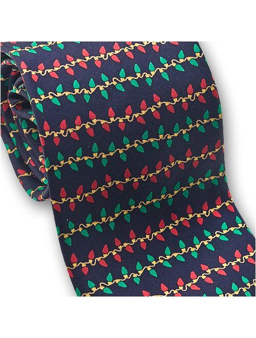 Josh Bach Men's Christmas Lights Silk Necktie Blue, Made in USA