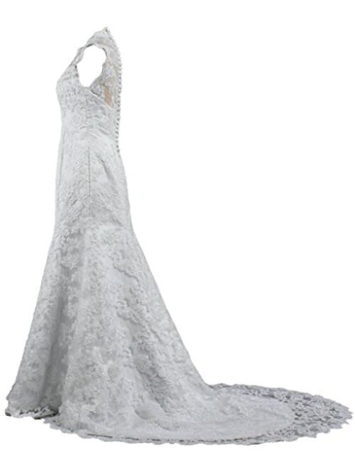 ANTS Women's Elegant Mermaid Lace Wedding Dress for Bride 2019