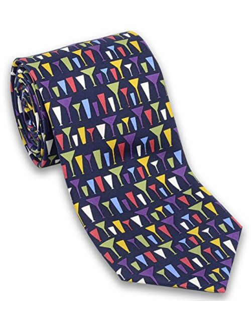 Josh Bach Men's Mod Cocktail Glasses Silk Necktie in Black, Made in USA