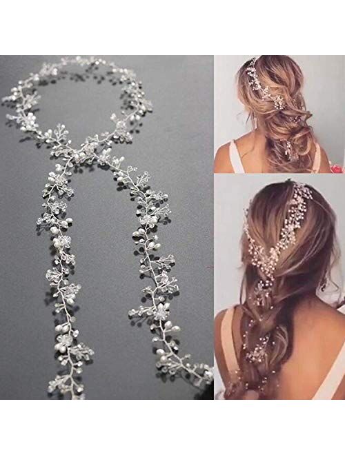 Yean Wedding Hair Vine Long Bridal Headband Hair Accessories for Bride and Bridesmaid (100cm / 39.3inches) (Silver)