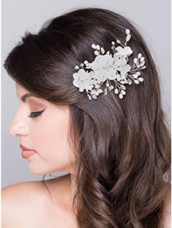 AW BRIDAL Wedding Hair Clip Bridal Hair Pieces Hair Combs for Women Pearl Hair Barrettes Wedding Hair Accessories for Brides (Gold)