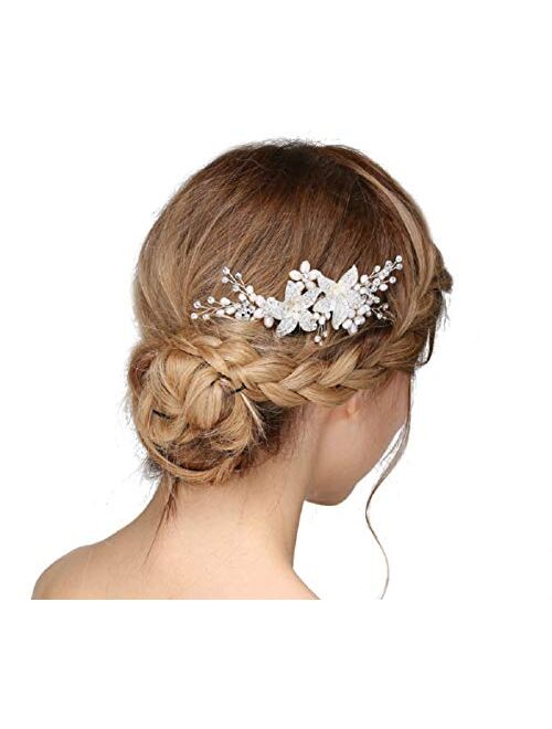 AW BRIDAL Wedding Hair Clip Bridal Hair Pieces Hair Combs for Women Pearl Hair Barrettes Wedding Hair Accessories for Brides (Gold)