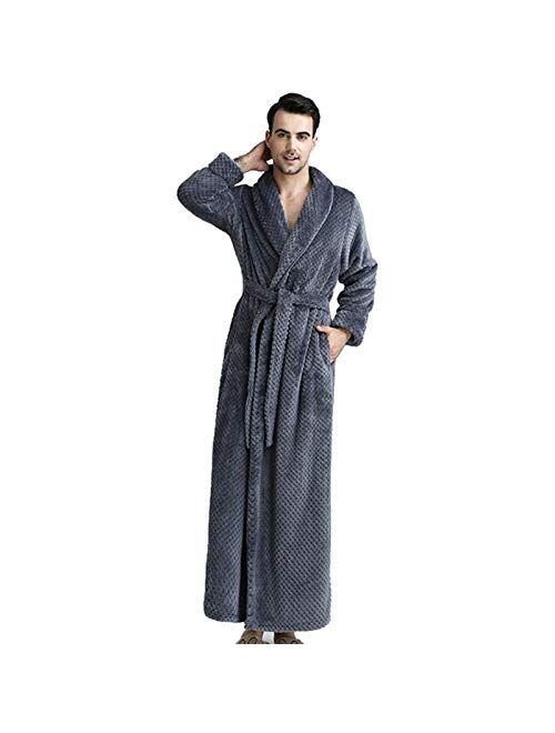 DANGAO Long Flannel Bathrobe Home Wear Clothes Dressing Gown Women's Bathrobe Female Coral Velvet Nightdress Women Warm Bath Robes (Color : Men Orange, Size : Large)