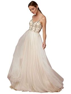 Fenghuavip Spaghetti Tulle White Maxi Bride Wedding Dresses