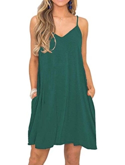 VIISHOW Women's Summer Spaghetti Strap Casual Swing Tank Beach Cover Up Dress with Pockets