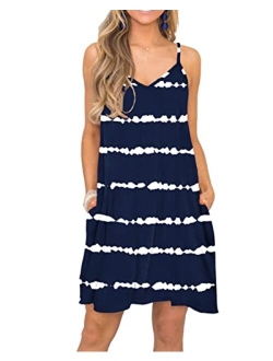 VIISHOW Women's Summer Spaghetti Strap Casual Swing Tank Beach Cover Up Dress with Pockets