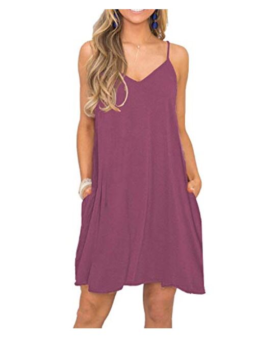 VIISHOW Women's Summer Spaghetti Strap Casual Swing Tank Beach Cover Up Dress with Pockets