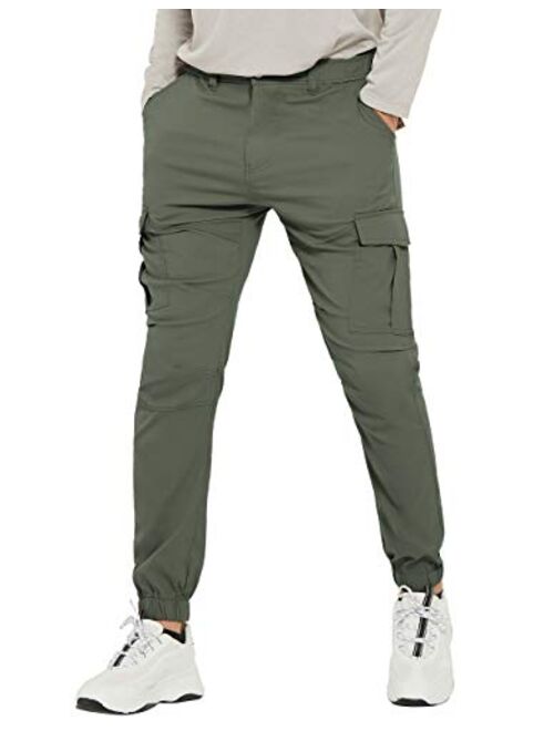 Men Cargo Pants Slim Fit Stretch Jogger Waterproof Outdoor Trousers with 6  Pockets by PULI