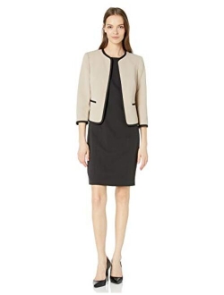 Women's Petite Jacquard Piped Open Front Jacket and Dress