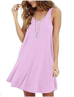 VIISHOW Women's Summer Sleeveless Casual Swing Simple T-Shirt Loose Dresses Beach Dress Cover Ups