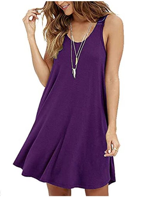 VIISHOW Women's Summer Sleeveless Casual Swing Simple T-Shirt Loose Dresses Beach Dress Cover Ups