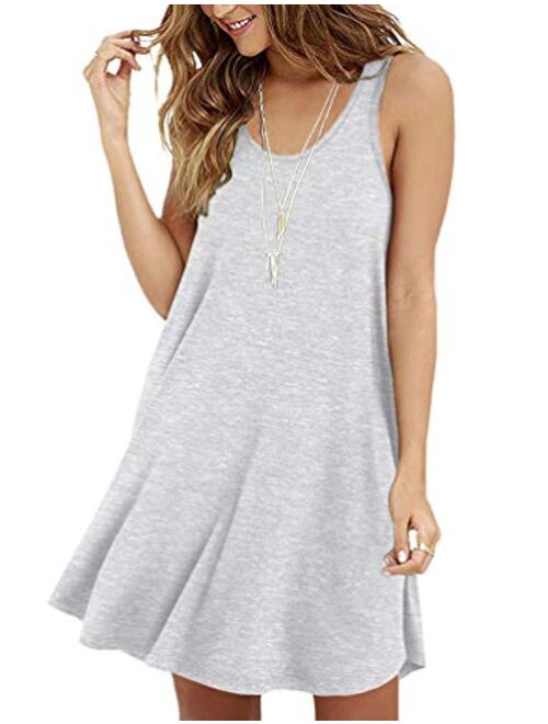 VIISHOW Women's Summer Sleeveless Casual Swing Simple T-Shirt Loose Dresses Beach Dress Cover Ups