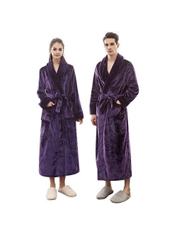 JBDGNZ Winter Men/Women Long Flannel Warm Bathrobe Thick Winter Kimono Bathrobe with Pocket Solid Color Dressing Gown Robes,White,Women,Size M