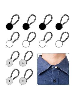 12pcs, Collar Extenders, Comfy & Premium Invisible Neck Extender, Adds 1 in Instantly, Button Extenders for Mens Dress Shirts Suits Trouser, Coat, Shirts (Black, White, S