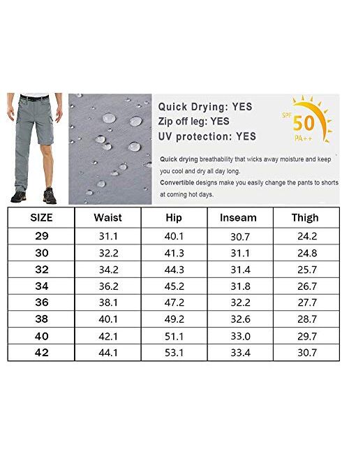 Mens Hiking Pants Quick Dry Lightweight Fishing Pants Convertible Zip Off Cargo Work Pants Trousers