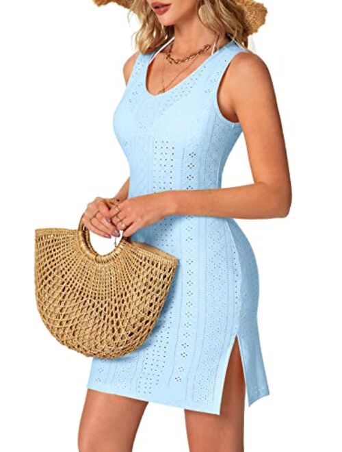 POPYOUNG Women's Swimsuit Cover Ups Summer Swing Casual Beach Dress