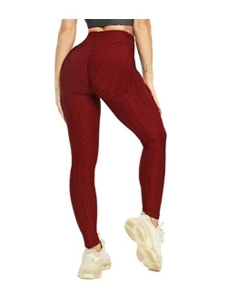 Women High Waist Textured Leggings Ruched Butt Lift Yoga Pant Stretch Tights