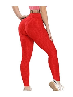 Women High Waist Textured Leggings Ruched Butt Lift Yoga Pant Stretch Tights