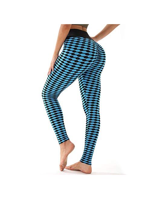 Women High Waist Textured Leggings Ruched Butt Lift Yoga Pant Stretch Tights