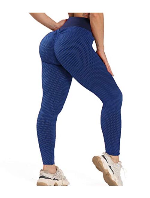 Women High Waist Textured Leggings Ruched Butt Lift Yoga Pant Stretch Tights