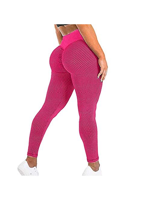 Women High Waist Textured Leggings Ruched Butt Lift Yoga Pant Stretch Tights