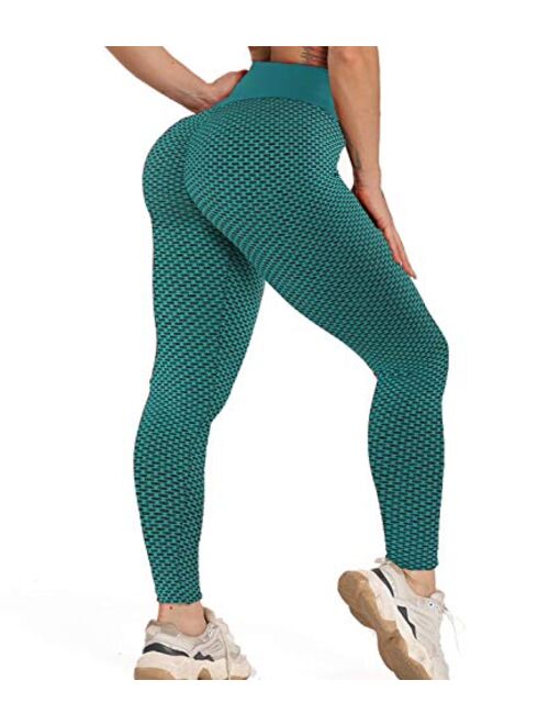 Women High Waist Textured Leggings Ruched Butt Lift Yoga Pant Stretch Tights