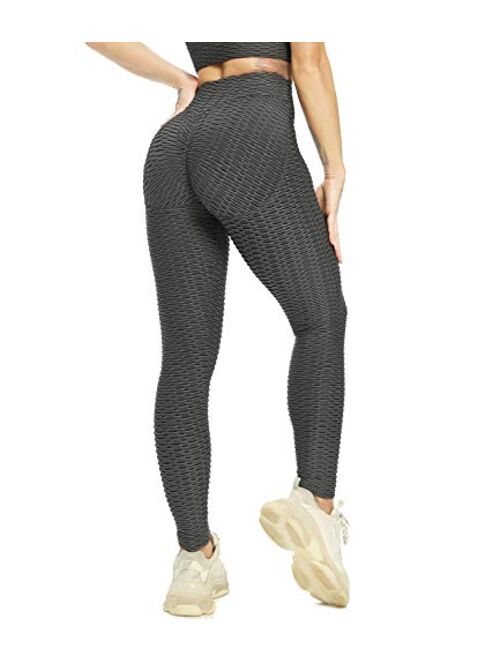 Women High Waist Textured Leggings Ruched Butt Lift Yoga Pant Stretch Tights