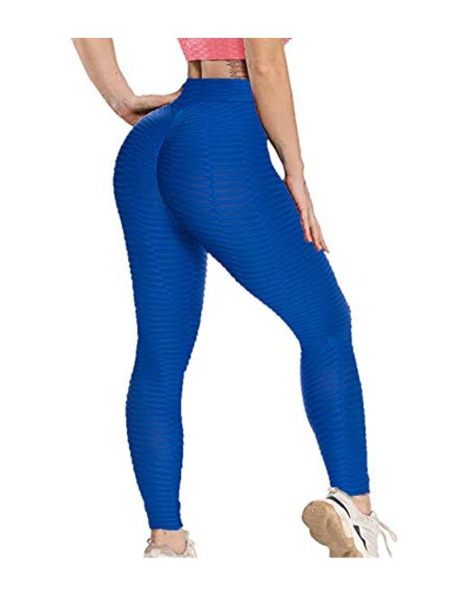 Women High Waist Textured Leggings Ruched Butt Lift Yoga Pant Stretch Tights