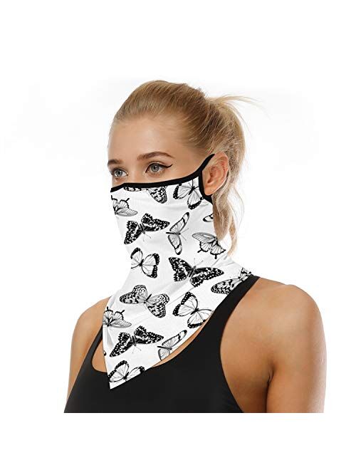 Face Cover Scarf Bandana Neck Gaiter with Ear Loops UV Sun Protection Reusable Triangle Scarf Cycle Balaclava for Women Men