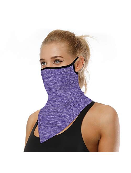 Face Cover Scarf Bandana Neck Gaiter with Ear Loops UV Sun Protection Reusable Triangle Scarf Cycle Balaclava for Women Men