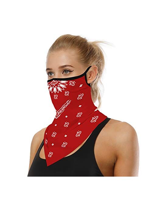 Face Cover Scarf Bandana Neck Gaiter with Ear Loops UV Sun Protection Reusable Triangle Scarf Cycle Balaclava for Women Men