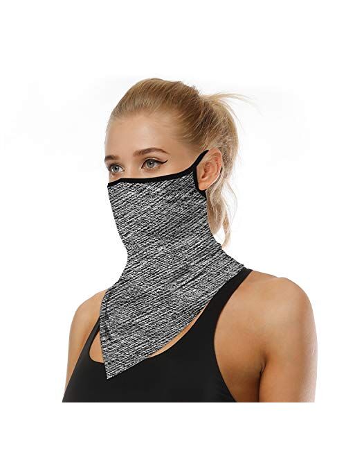 Face Cover Scarf Bandana Neck Gaiter with Ear Loops UV Sun Protection Reusable Triangle Scarf Cycle Balaclava for Women Men