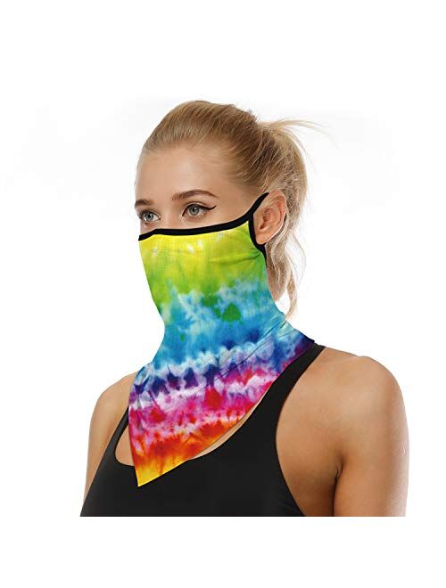 Face Cover Scarf Bandana Neck Gaiter with Ear Loops UV Sun Protection Reusable Triangle Scarf Cycle Balaclava for Women Men