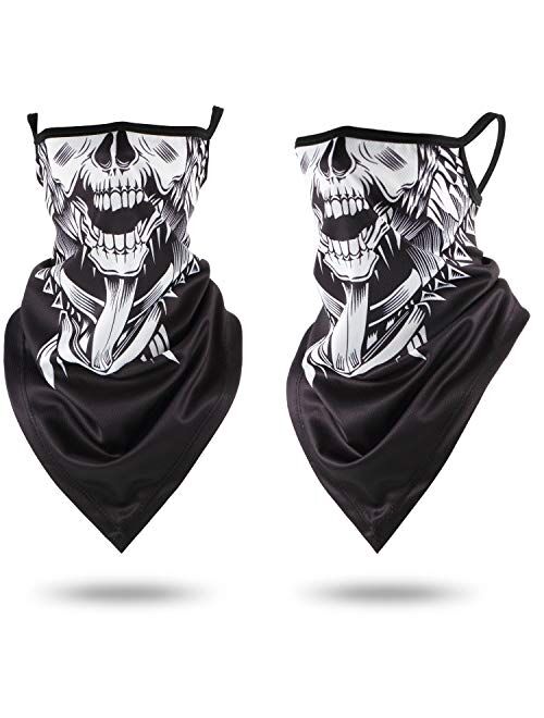 SATINIOR 8 Pieces Ear Loops Bandana Skull Face Coverings Neck Gaiter Reusable Washable Cloth Bandanas UV Sun Protection Face Covering for Men Women Christmas, 8 Designs, 