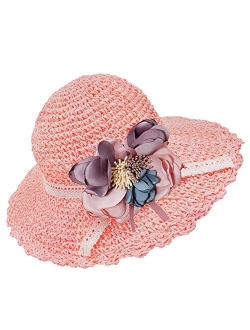 Bienvenu Girl Kids Summer Wide Brim Floppy Beach Sun Visor Hat with Flowers